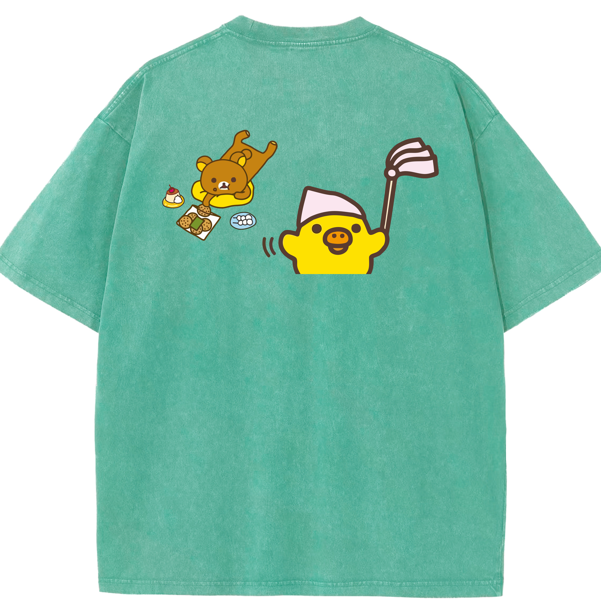 （画像用） リラックマ リラックマ キイロイトリ Rilakkuma Korilakkuma Kiiroitori 綿100% ヴィンテージ風 半袖Tシャツ（背面プリント）